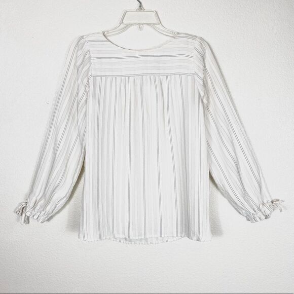 Loft White & Black Striped Long Sleeve Blouse - Picture 4 of 7